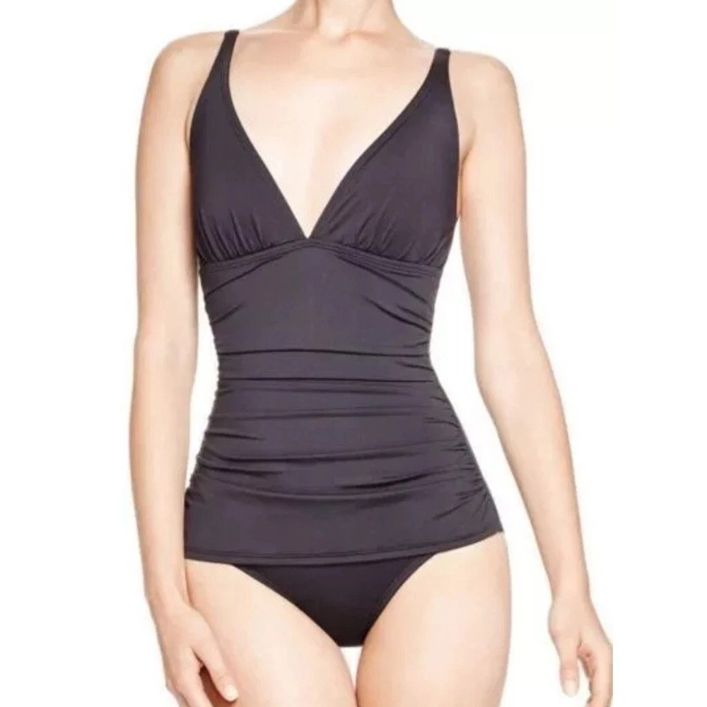 Tommy Bahama Womens Black Ruched One Piece Swimsuit Tummy Control Size 14 - Picture 4 of 14